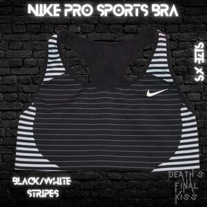 Nike Pro Med Support Black/White Pinstriped racerback Sports Bra XS Roller Derby